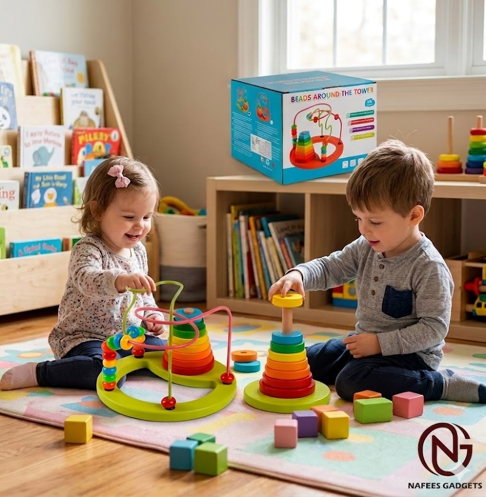 Beads Around The Tower - Educational Wooden Maze & Stacking Toy for Kids - Nafees Gadgets
