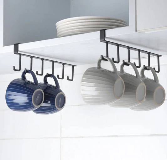 Metal 6 Hooks Tea Cup Mug Holder Under Shelf Hooks Cup Rack Mug Holder Under The Cabinet Small Kitchen Items Hanging Organizer