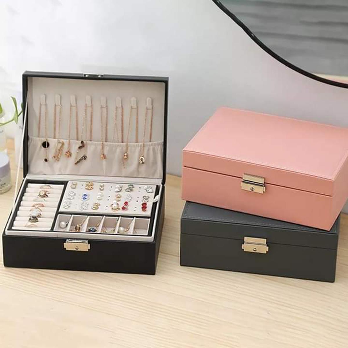 Pu Leather Jewelry Storage Organizer Box with lock key Multifunctional Used Used To Store Rings, Bracelets, Earrings, Necklaces, Synthetic Leather And Velvet, Gifts For Women