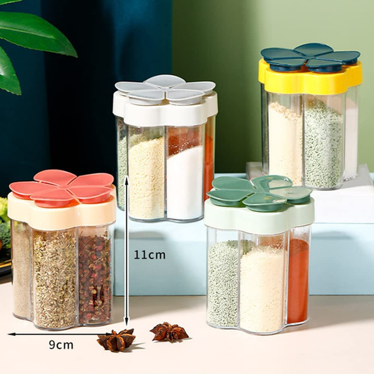 5 In 1 Transparent Spice Jar Set Salt And Pepper Seasoning Bottle Kitchen Storage Accessories Flower Design - Multi