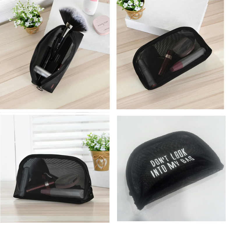 Portable Cosmetic Makeup Skin Care Beach Wash Travel Bag Pouch Organizer Bag Makeup Brushes Pouch Black Transparent Mesh Wash Bag