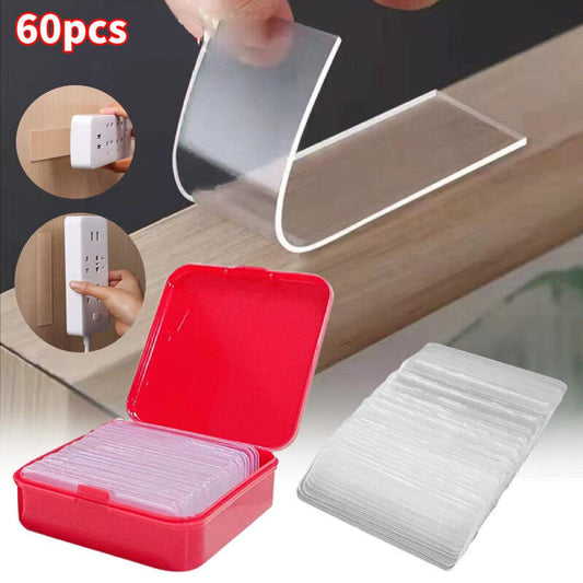 Double Sided Stickers Tape Transparent Non-marking Strong Adhesive Tapes Easy To Cut Double Faced Tapes (1 Box, 60Pcs))