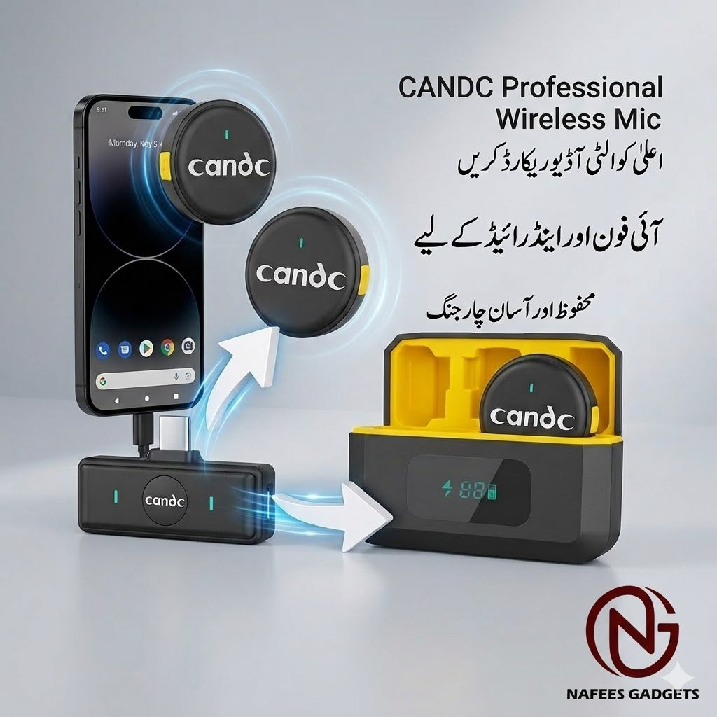 Candc DC-M4 Professional Dual Wireless Lavalier Microphone - Digital Display Charging Case & Noise Reduction Mic
