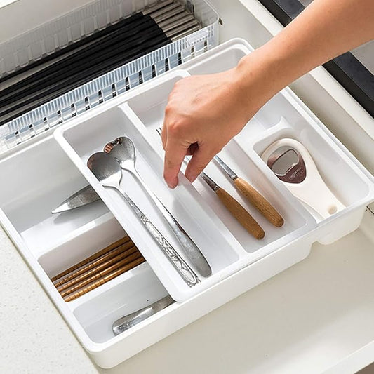 Multi Purpose Kitchen Drawer Dividers Cutlery Tray,Sliding 2-Tier Plastic Drawer Organizer for Utensils