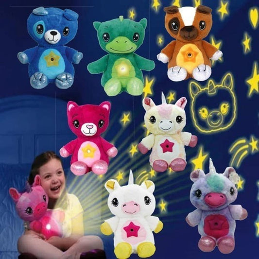 Star Belly Dream Lites with Music Stuffed Plush Toy With Star Night Light Projector Starry Galaxy In Belly Comforting Toy Night Light Cuddly Christmas Gifts for Kids Children