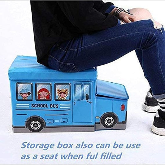Original Large School Bus Shape Baby Toys Organizer for Kids Clothes Toy Storage Box Folding Cartoon Car Storage Basket Sundries Bin Children Storage
