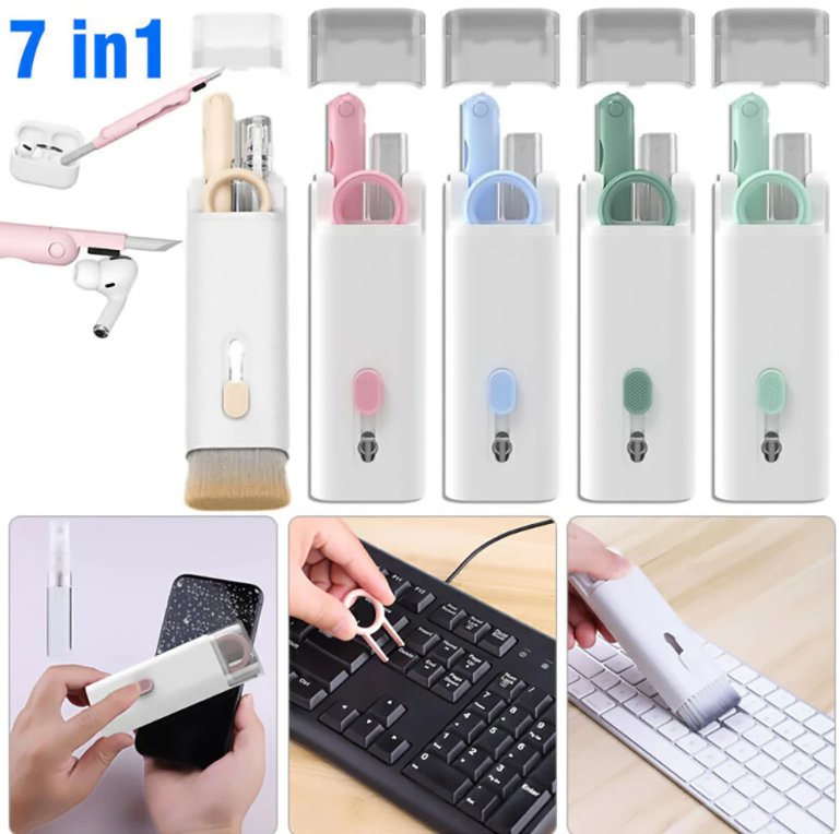 7-in-1 Computer Keyboard (All in one) Multifunctional Cleaner Brush Kit Bluetooth Earphone Cleaning Pen For Earbuds Headset Phone Clean Tool Keycap Puller with cleaning fluid