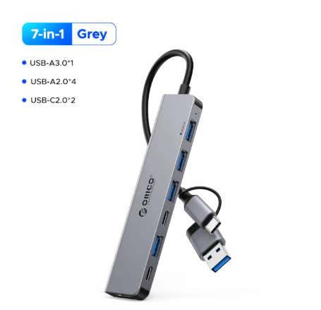 Orico 7 Port USB Hub Multi Splitter 2-in-1 Type-C & USB 3.0 Adapter Extension
