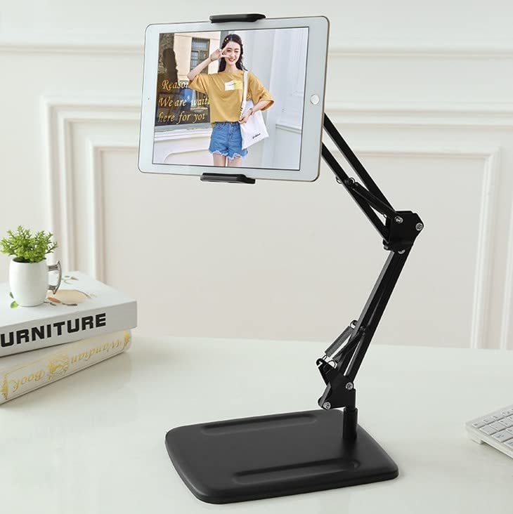 Professional Adjustable Desktop Overhead Phone Stand with Heavy Base | 360° Rotatable Articulating Cantilever Arm for Live Streaming, Video Recording & Overhead Shots
