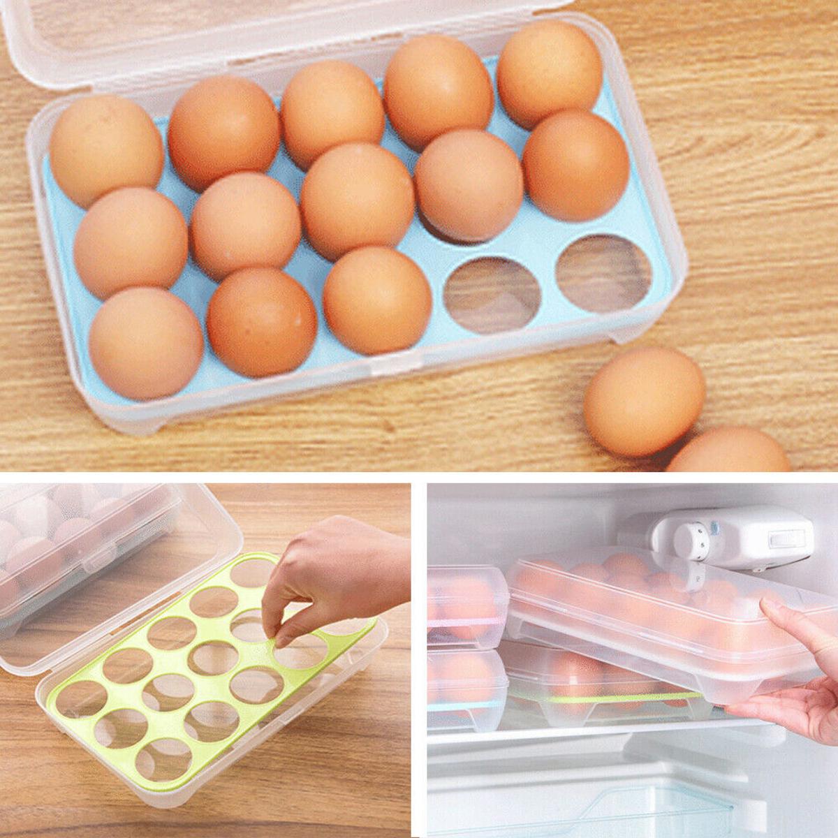 1Pcs 15 Grids Egg Tray Storage Container Organizer Holder With Lid For Refrigerator Storage Case - Multi