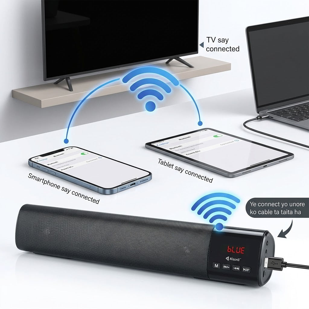 Kisonli LED-800 Bluetooth Soundbar Speaker – Rechargeable Wireless Speaker with LED Display