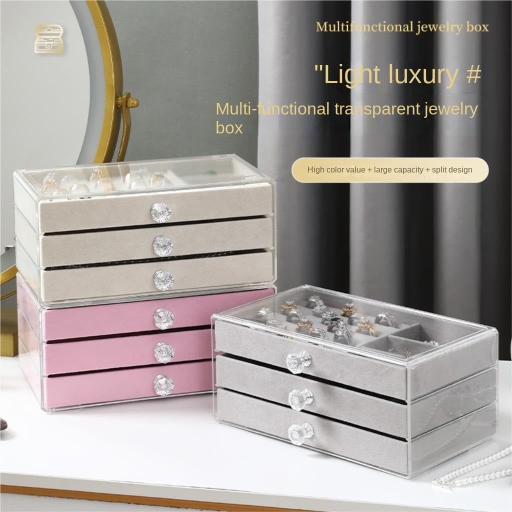 Acrylic Jewelry Box 3 Drawers Organizer Velvet Storage Box Case Earrings Rings Necklaces Bracelets Display Stand Case Gift for Women
