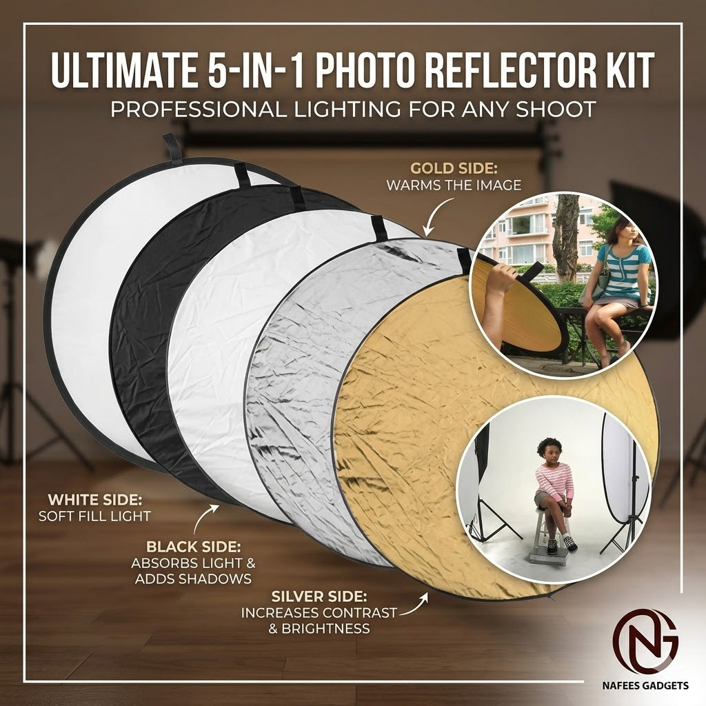 5-in-1 Portable Photography Light Reflector - Multi-Disc Studio Lighting Kit
