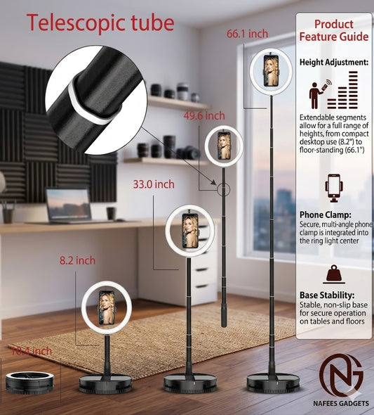Adjustable Telescopic Ring Light with Flexible Phone Holder