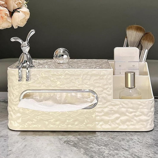 Multifunction Tissue Box Rectangular with Side Organizer Facial Tissue Holder Dispenser for compartments Holding iPad Phones, Remote Controls, Reading Glasses, Notepads & Pens