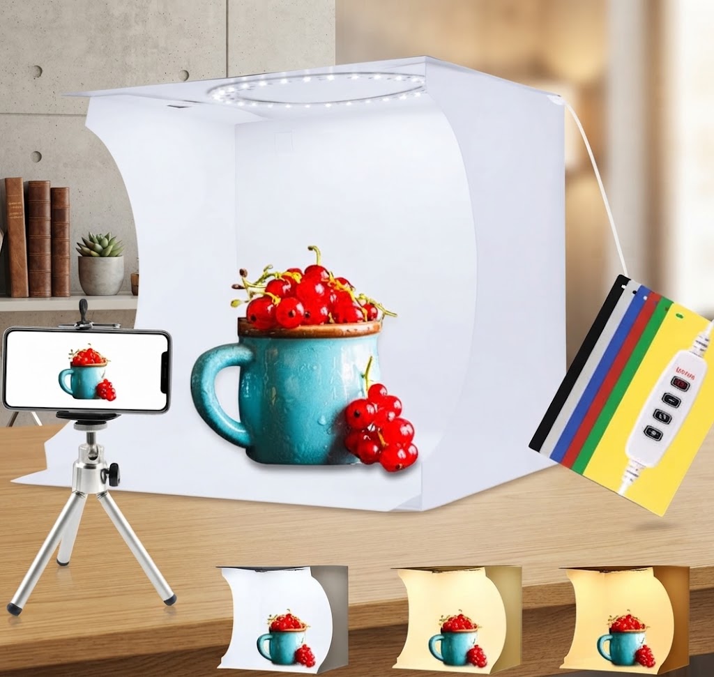 Photo Studio Light Box 30cm Portable Photography Tent with LED Lights & 6 Backgrounds