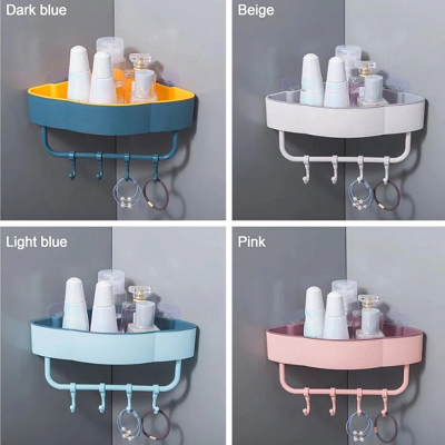 Multi-Functional Triangle Bath and Kitchen Shelf with Hooks