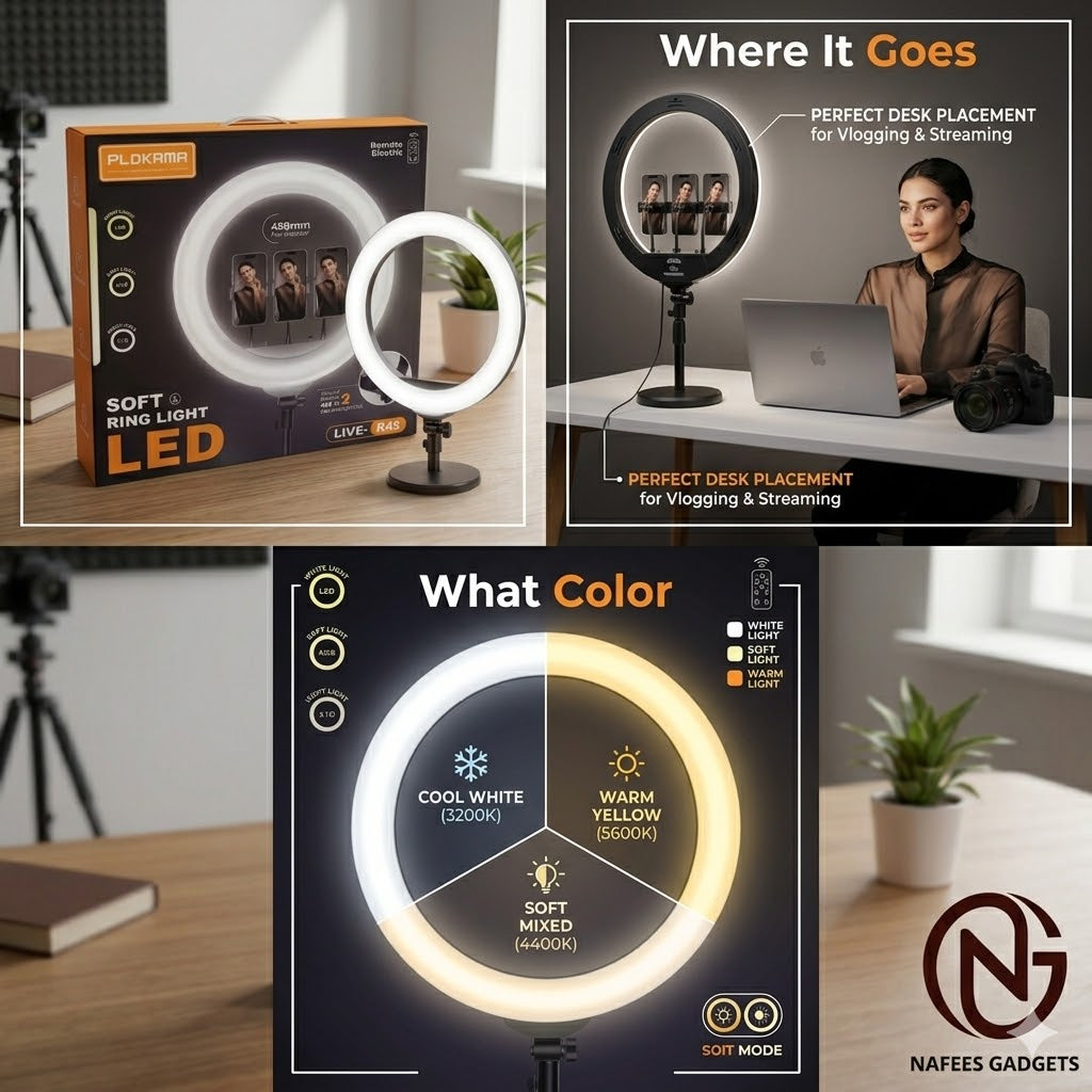 PLOKAMA LIVE-R45 45cm Professional LED Ring Light with Remote Control