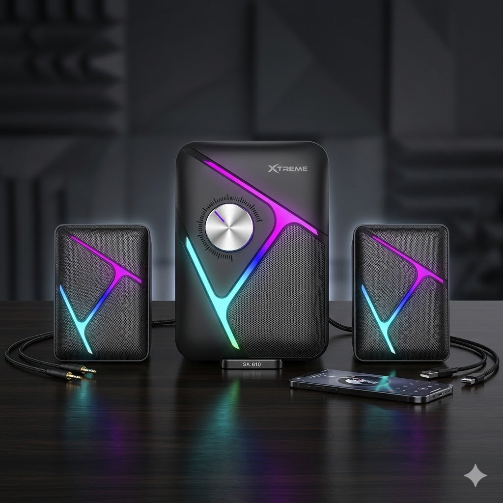 Xtrike Me SK-610 RGB Stereo Wired Gaming Speakers - 2.1 Subwoofer System for PC, Laptop & Mobile