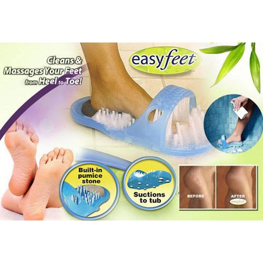 Easy Feet Foot Scrubber Brush Massager Shower Cleaner Slipper Bathroom- Blue