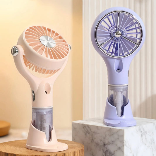 2-in-1 Portable Water Mist Fan & Phone Holder – Rechargeable Nano Spray Handheld Fan