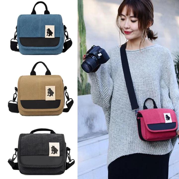 Waterproof Mini Canvas Mirrorless Camera Bag DSLR Shoulder & Crossbody Bag