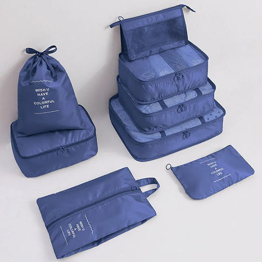 8pcs/Set Travel Storage Bag – Portable Luggage Organizer Clothes Tidy Pouch Zip Cube & Toiletry Bag – Multi