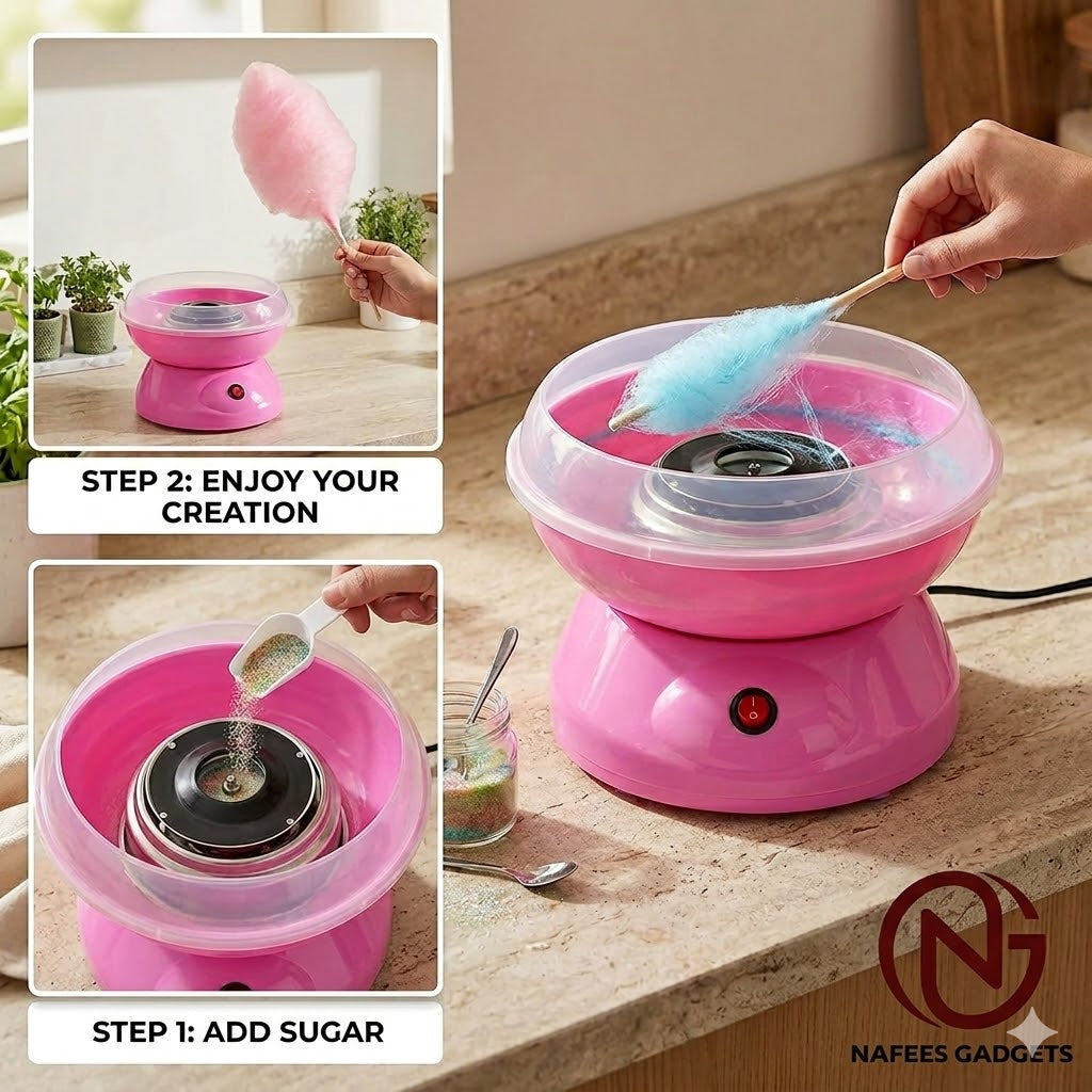 Mini Electric Cotton Candy Maker - Portable Sugar Floss Machine for Kids Parties & Home Fun