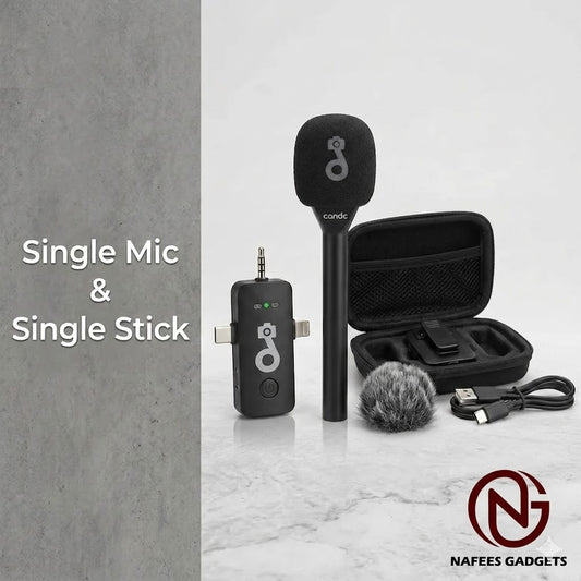 Candc Professional Wireless Interview Microphone - Single Channel (1TX + 1RX) Handheld Mic for Smartphones, Cameras & YouTube Reporting
