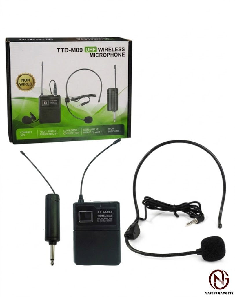 TTD-M09 Wireless Headset Microphone System - Hands-Free Mic for Teaching, Vlogging & Presentations