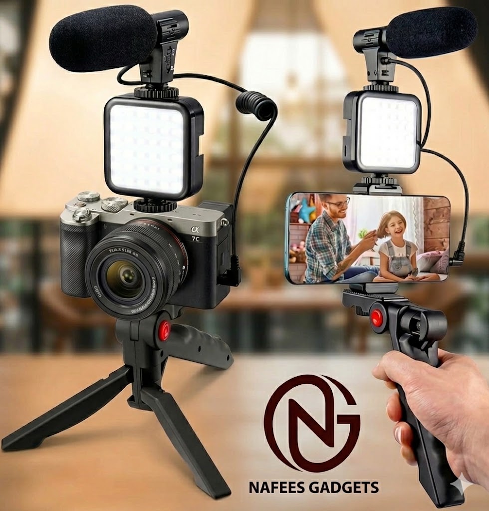 Portable Smartphone Video Vlogging Kit - Professional LED Light & Microphone Set for Content Creators