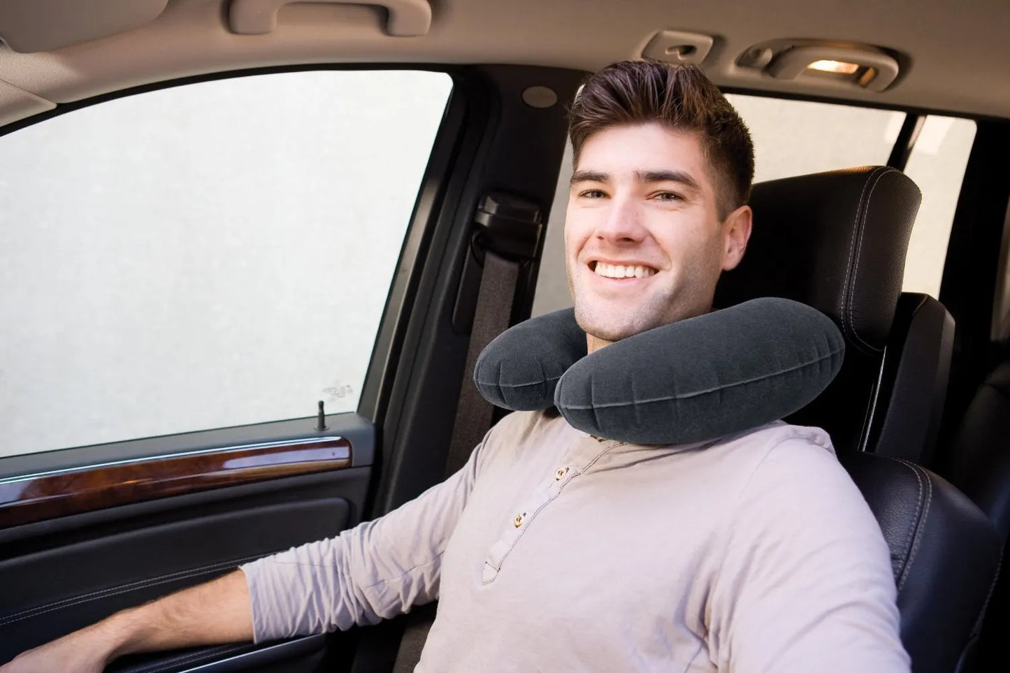 INTEX Inflatable Travel Neck Pillow - Soft Velvet Finish Neck Support for Car, Plane & Train Travel