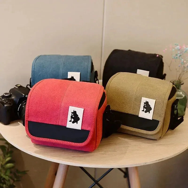 Waterproof Mini Canvas Mirrorless Camera Bag DSLR Shoulder & Crossbody Bag