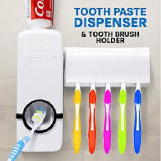 Set of Toothpaste Dispenser & Brush Holder - White