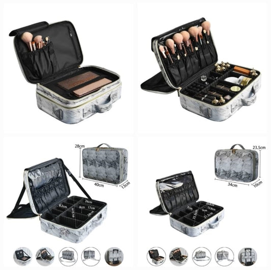 Professional Portable Marble Design Makeup Cosmetics Travel Makeup Artist Storage Bag With Compartment for Cosmetics Makeup Brushes Toiletry Travel Bag Organizer