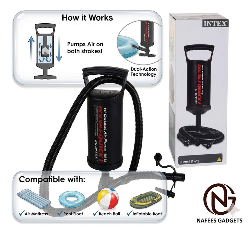 Intex Double Quick I Hand Air Pump | High-Output Manual Pump for Air Mattresses, Pool Floats, and Inflatables