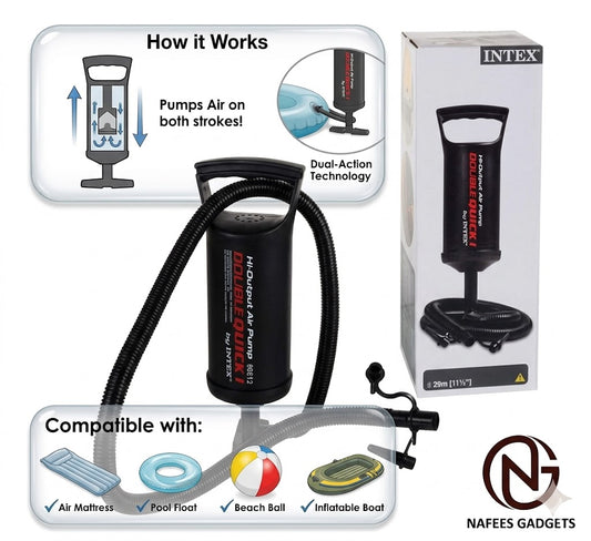 Intex Double Quick I Hand Air Pump | High-Output Manual Pump for Air Mattresses, Pool Floats, and Inflatables