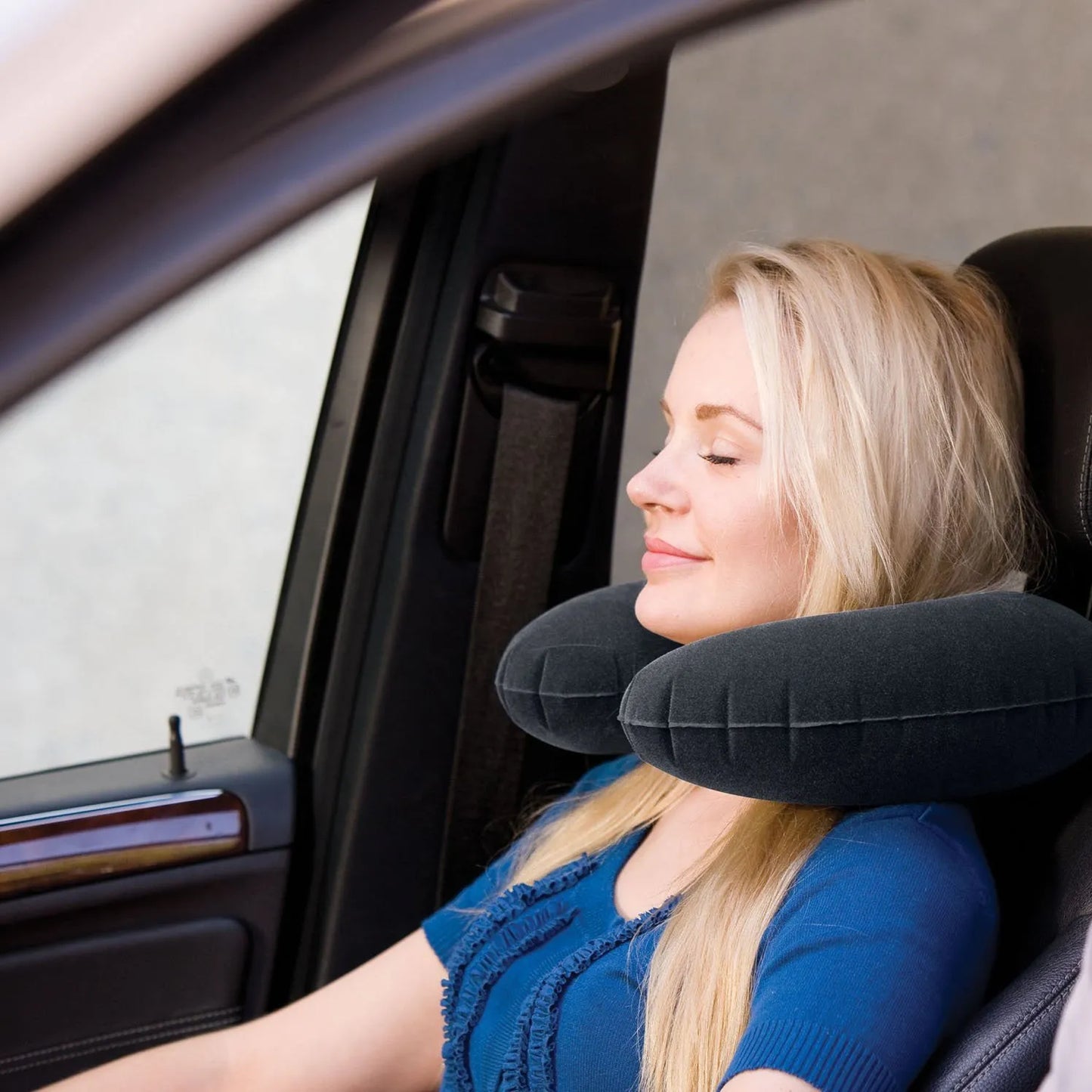 INTEX Inflatable Travel Neck Pillow - Soft Velvet Finish Neck Support for Car, Plane & Train Travel