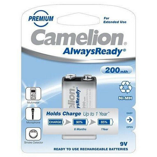 Camelion Battery 9V  200mAh AlwaysReady Rechargeable Pack