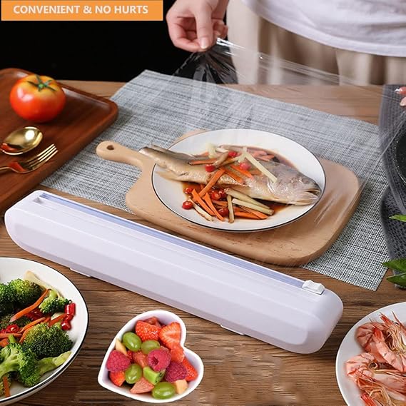 Plastic Food Wrap Holder with Slide Cutter Easy to Wrap and Cut for Home and Kitchen rap Cling Film