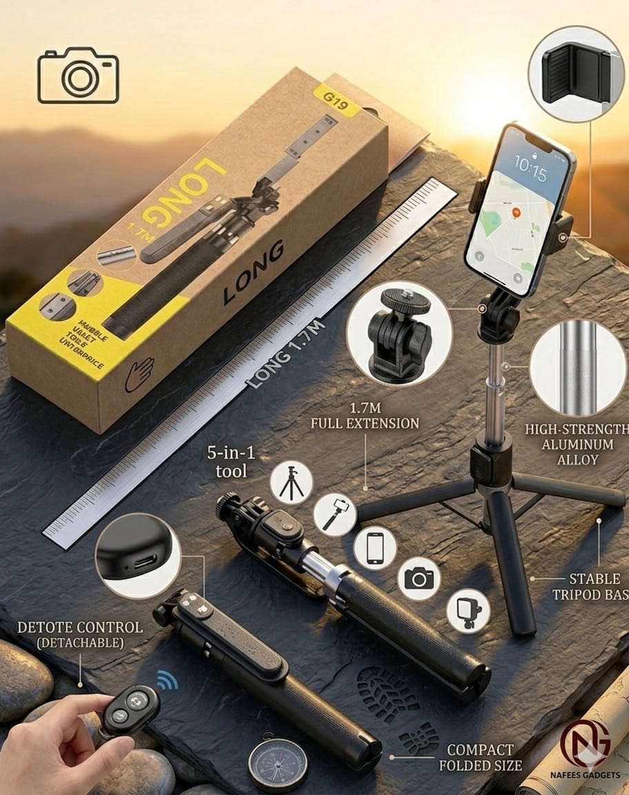 B16 Professional 1.7M Long Bluetooth Selfie Stick Tripod with Remote – Ultra Stable Quadropod for Vlogging & Live Streaming