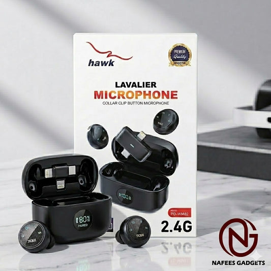 Hawk PD-WM62 Wireless Lavalier Microphone for iPhone & Type-C | 2.4G Professional Collar Clip Mic with Charging Case | Hi-Res Audio & DSP Noise Control
