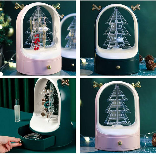 360 Rotating Jewellery Organizer Makeup Storage Box with 1 Drawer Earring Ring Display Holder Desktop Tree Drawer Type Jewellery Box