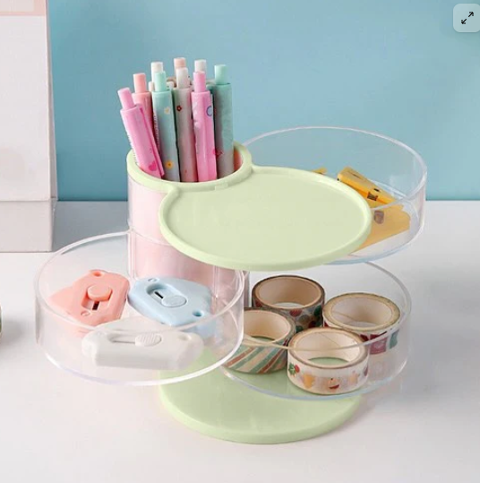 3 Layer Rotatable Jewellery Cosmetic Makeup Organizer with Brush Holder