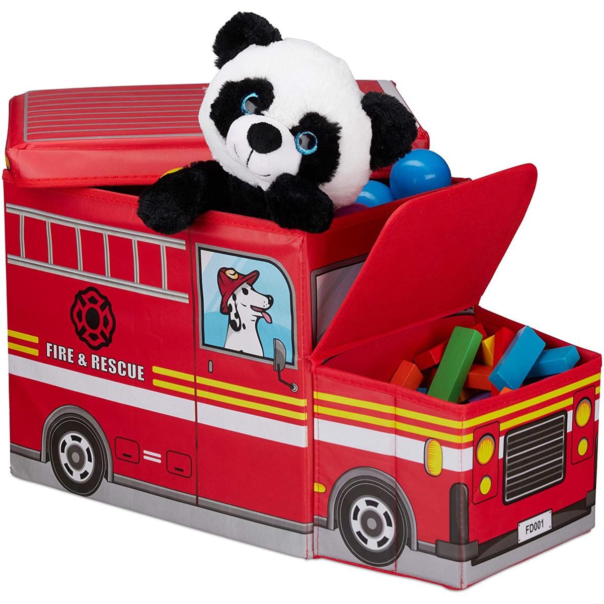 Kids Foldable Toy Storage Box & Organizer Stool - Vehicle/Bus/Police Car Design