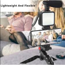 KIT-01LM Phone Vlogging Kit Mini Tripod With Microphone LED Fill Light or Professional Phone Holder Live Recording