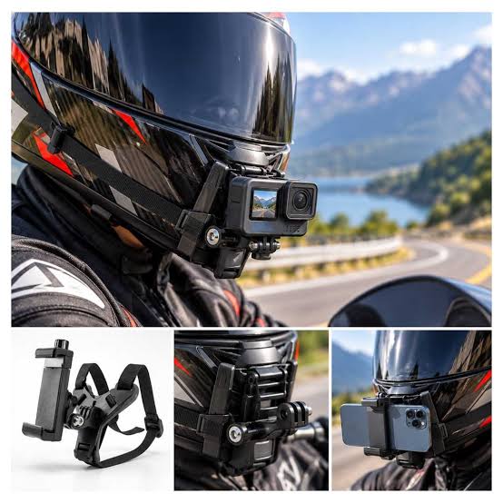 Professional Motorcycle Helmet Chin Mount Kit - Universal Helmet Strap Mount for Smartphones & Action Cameras (GoPro etc.) for Moto-Vlogging